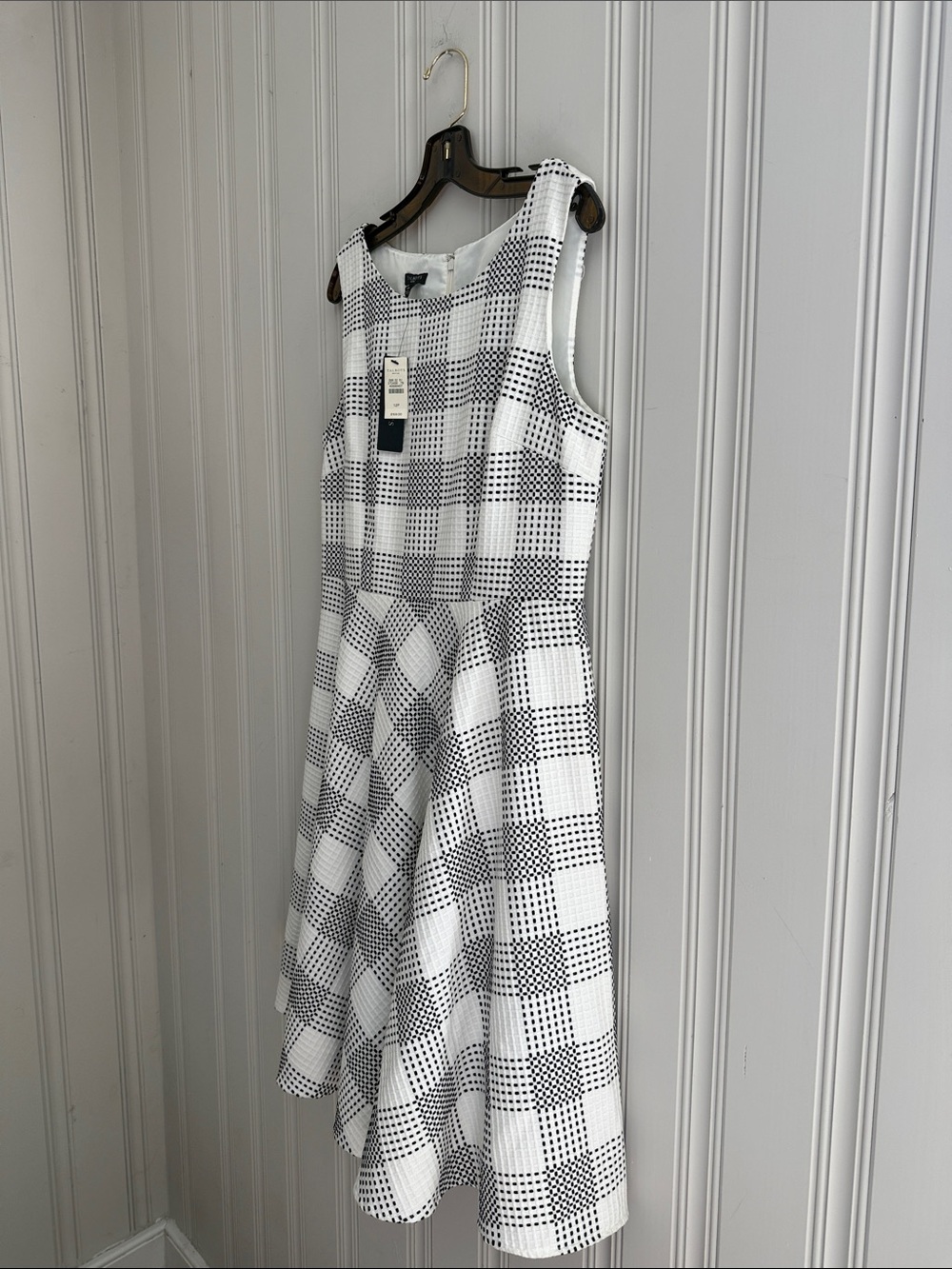 Talbots White and Black Check Sleeveless Fit & Flare Dress - Picture 3 of 4